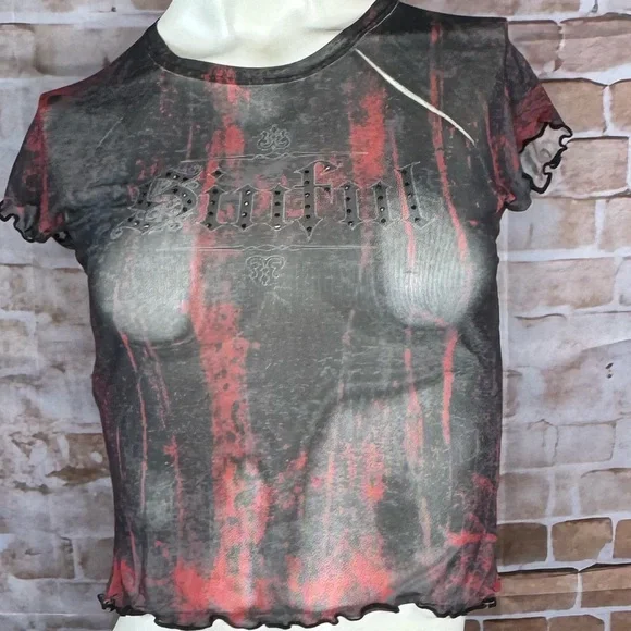 Sinful By Affliction Angel Wings Sheer Short Sleeve Crop Top - NWT - Picture 4 of 12